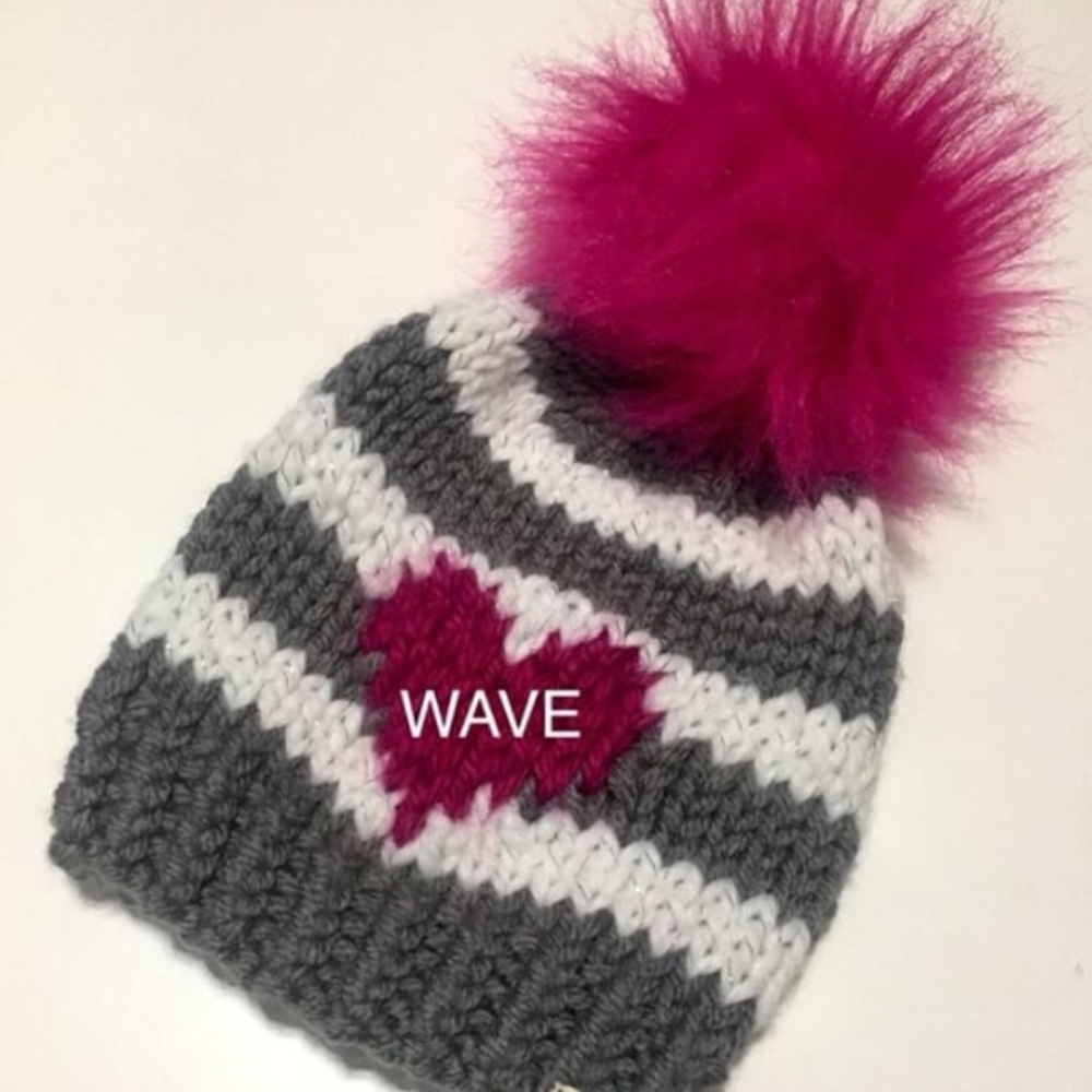 ♥️ heart pom beanie/stripes/hearts beanie handknit